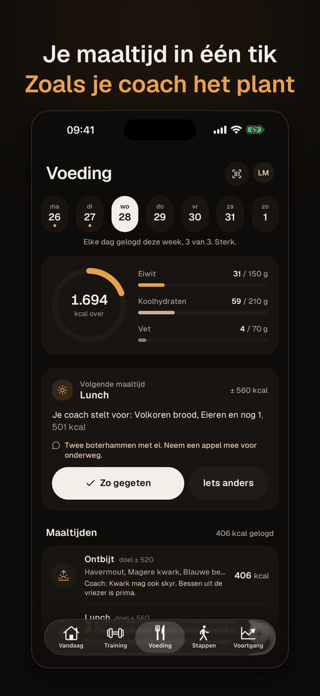 Voeding: je maaltijd in één tik loggen zoals je coach het plant