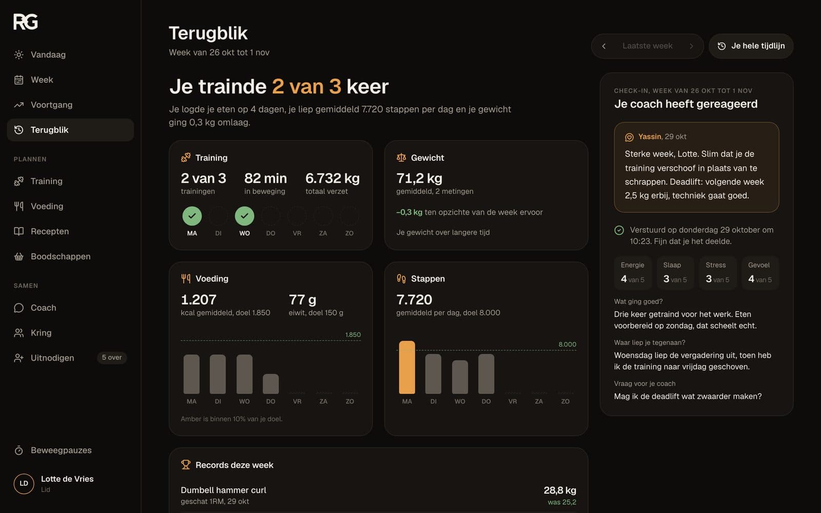 De terugblik op je week met de reactie van je coach