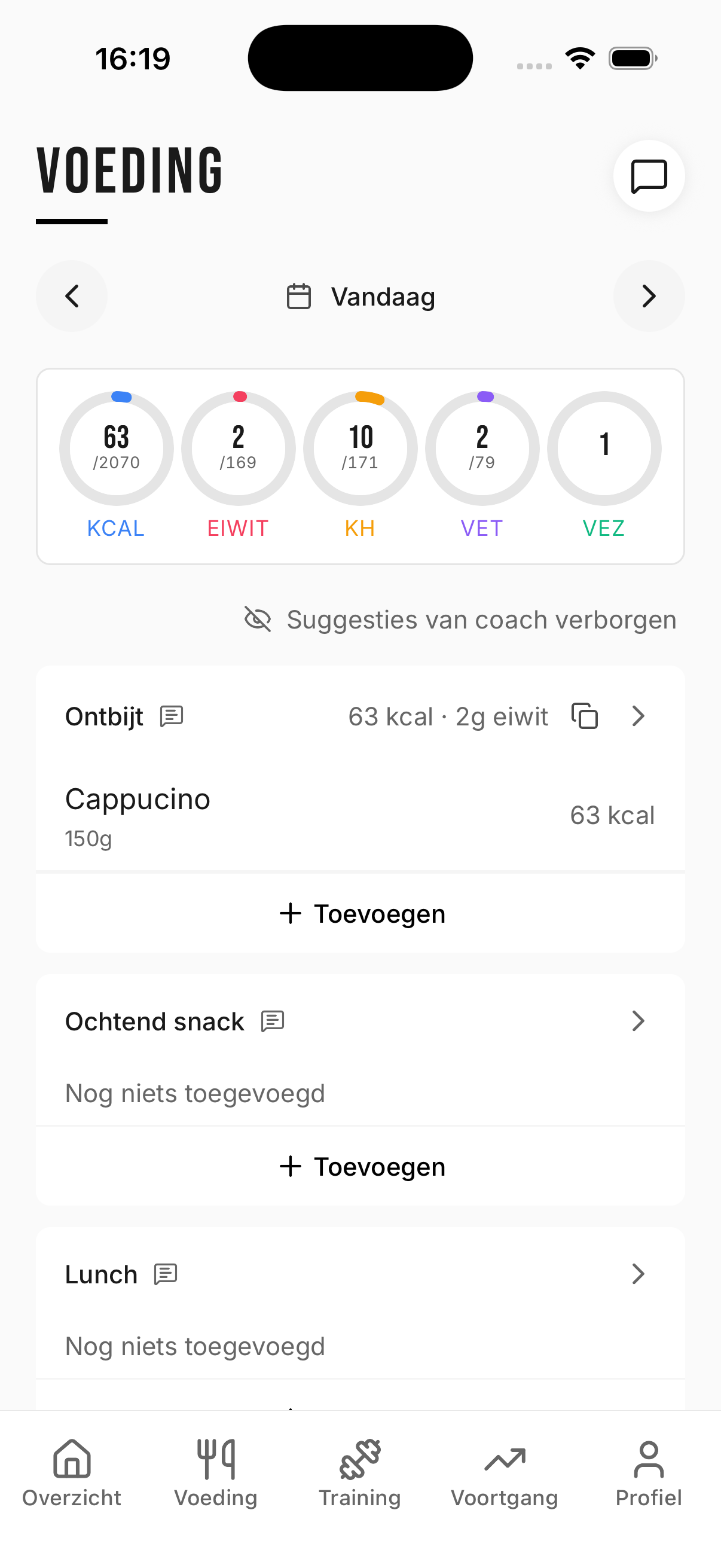 De vernieuwde voeding-pagina met macroringen
